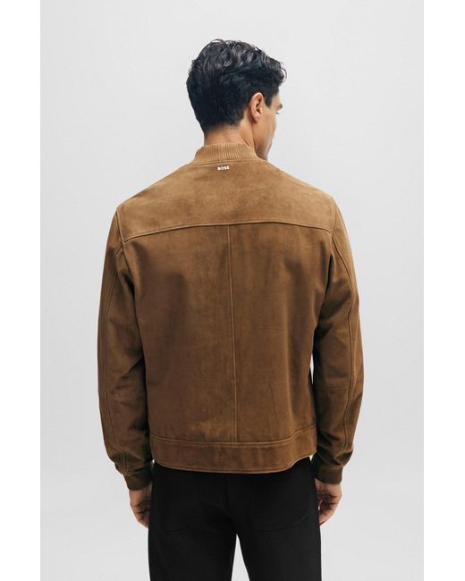 Boss Natural Regular-fit Jacket With Ribbed Cuffs In Suede for men