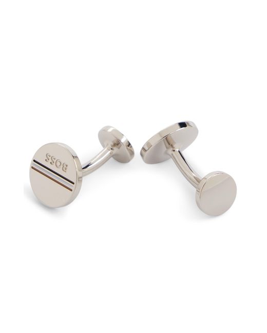 BOSS by HUGO BOSS Round Cufflinks With Signature Stripe And Logo in  Metallic for Men | Lyst