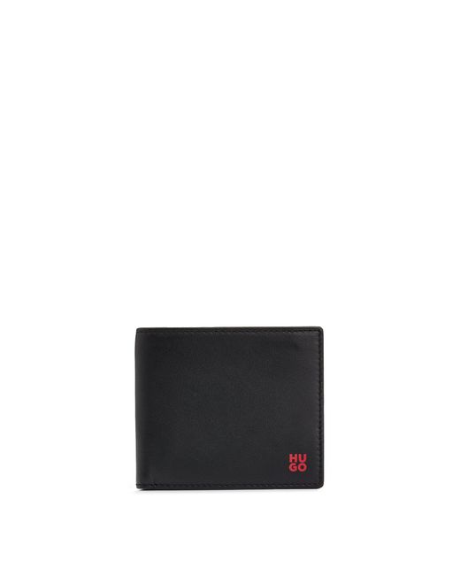 HUGO Black Nappa-leather Billfold Wallet With Stacked Logo for men