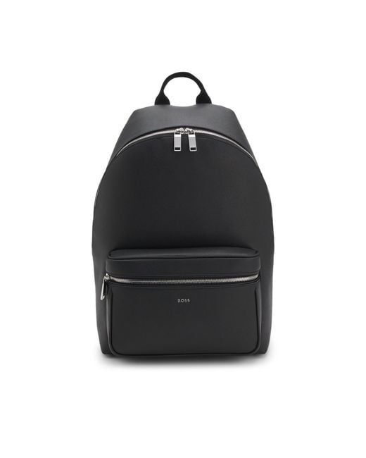 Boss Black Structured Backpack With Polished Logo Lettering for men