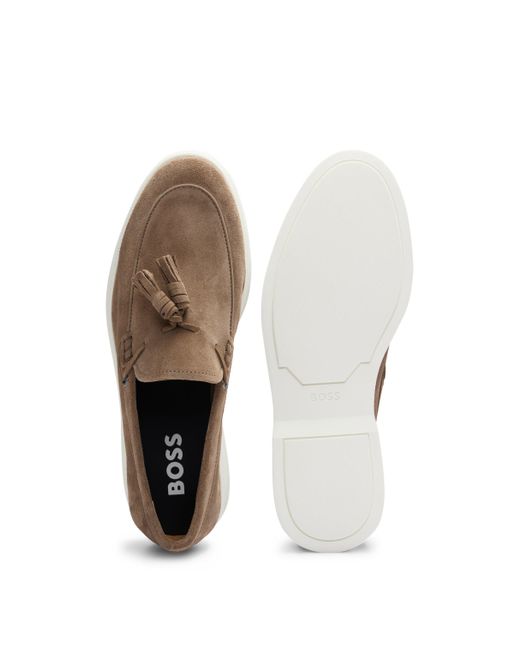 Boss Brown Suede Slip-on Loafers With Tassel Trim for men