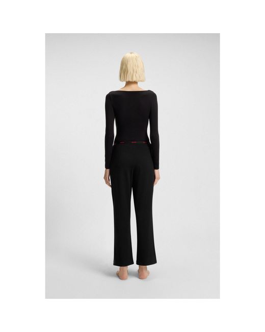 HUGO Black Stretch-Cotton Pyjama Bottoms With Logo Waistband