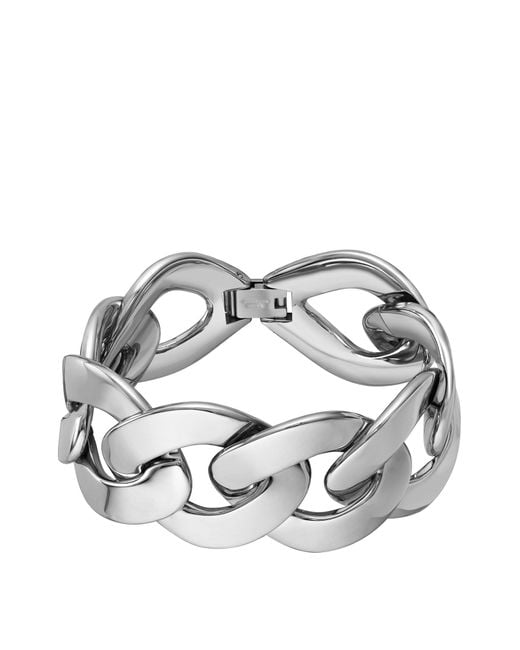 Boss Metallic Silver-tone Bracelet With Curb-chain Design