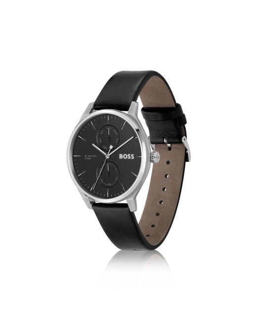 Boss Black Dial Watch With Leather Strap for men