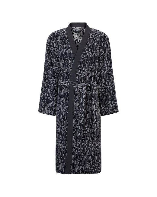 Boss Black Cotton-Jacquard Dressing Gown With Embroidered Logo