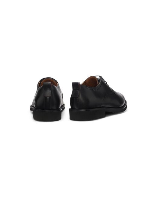 HUGO Black Leather Derby Shoes With Brogue Details for men
