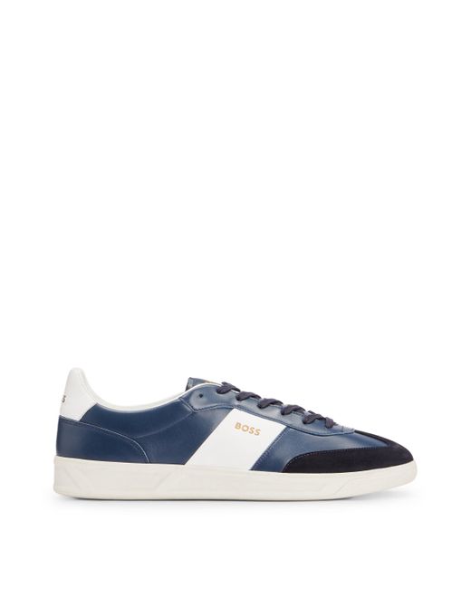 Boss Blue Leather And Suede Trainers With Emed Logos for men