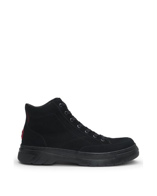 HUGO Black Suede High-top Boots With Stacked Logo for men
