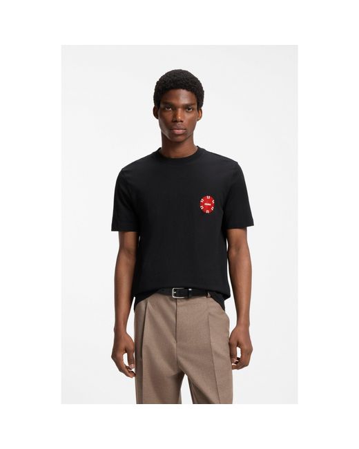 HUGO Black Cotton-Jersey T-Shirt With Poker-Chip Print for men