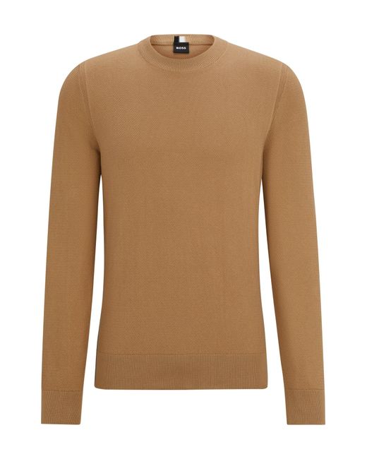 Boss Natural Micro-structured Crew-neck Sweater In Cotton for men