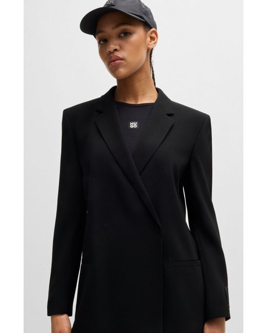 HUGO Black Relaxed-fit Long-length Jacket With Wrap Front