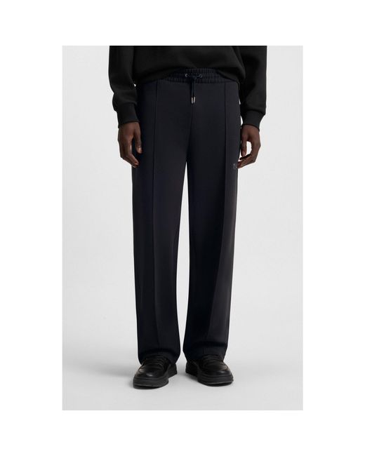 HUGO Black Cotton-Blend Tracksuit Bottoms With Embroidered Logo for men