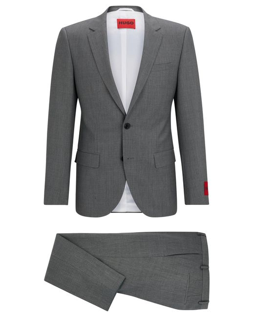 HUGO Gray Slim-fit Suit In Micro-patterned Performance-stretch Cloth for men