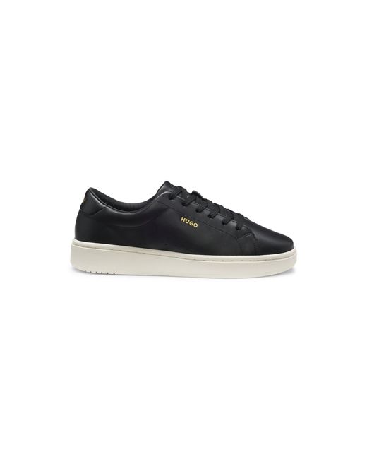 HUGO Black Nappa-Leather Trainers With-Tone Logo for men