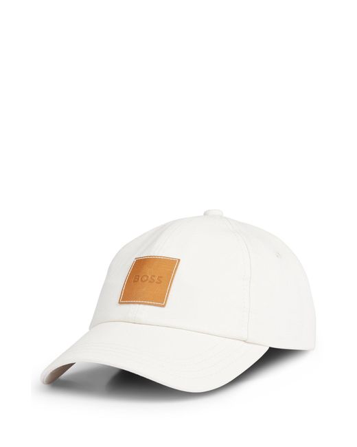 Boss White Cotton-canvas Cap With Logo Patch
