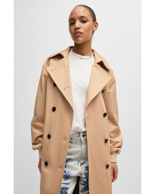 HUGO Natural Oversized-fit Double-breasted Trench Coat In Cotton