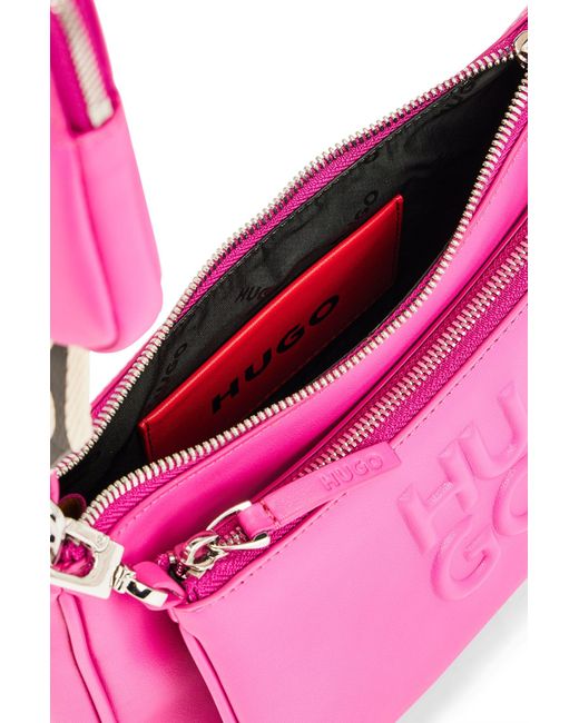 HUGO Pink Crossbody Bag With Detachable Pouches And Debossed Branding