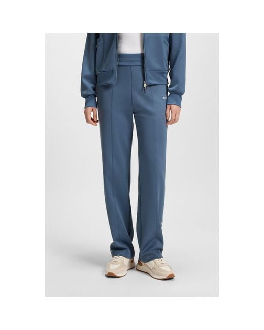 Boss Blue Straight-Fit Tracksuit Bottoms With Contrast Logo And Piping