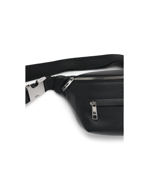 Boss Black Faux-Leather Belt Bag With Signature Stripe for men