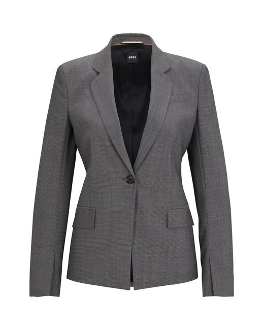 Boss Gray Slim-fit Jacket In Italian Virgin-wool Sharkskin
