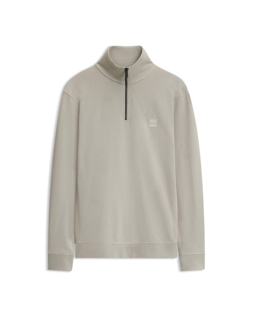Boss Gray Cotton-Terry Sweatshirt With Zip Collar for men