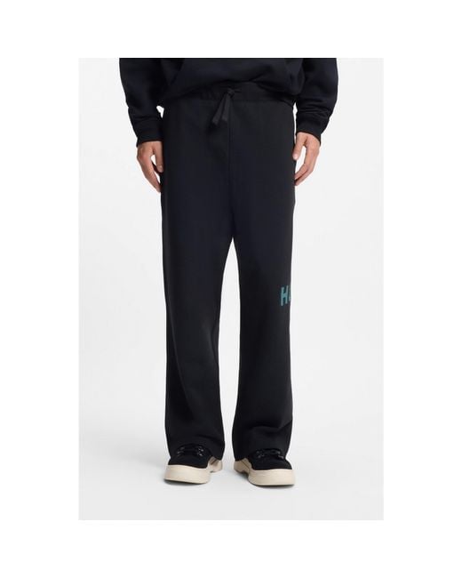 HUGO Black Cotton-Terry Tracksuit Bottoms With Logo Print for men