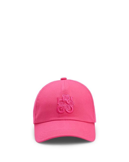 HUGO Pink Cap aus Baumwoll-Twill mit floraler Logo-Stickerei