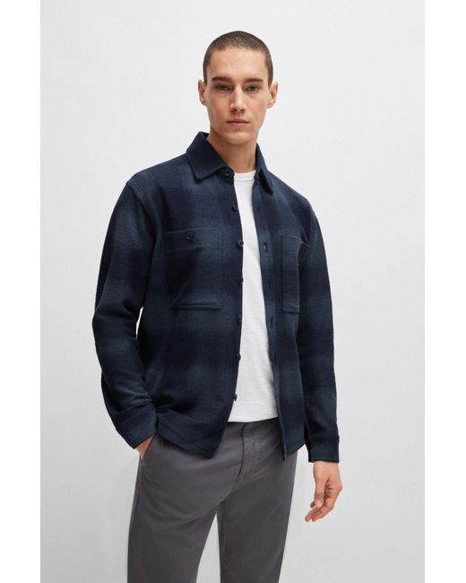 Boss Blue Oversized-fit Overshirt In Checked Cotton Terry for men