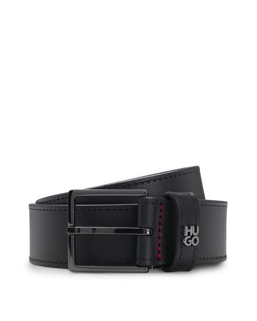 HUGO Ledergürtel Mit Stack-Logo-Schlaufe Und Metall-Details in Black für Herren