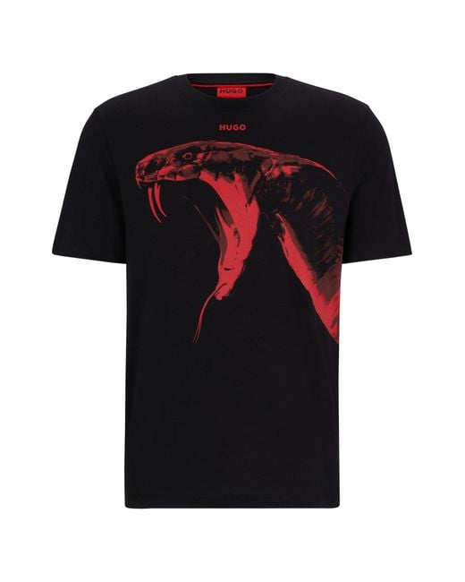 HUGO Black Cotton-jersey Regular-fit T-shirt With Animal Graphic for men