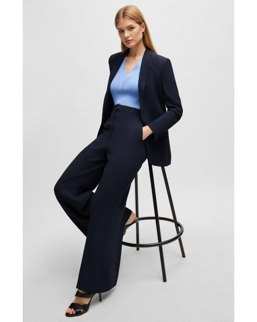 Boss Blue High-waisted Relaxed-fit Trousers With Wide Leg