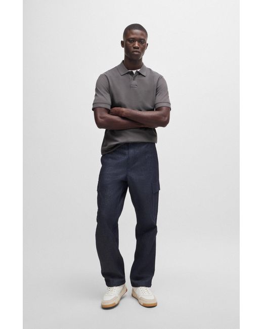 Boss Gray Cotton-piqué Polo Shirt With Logo Print for men