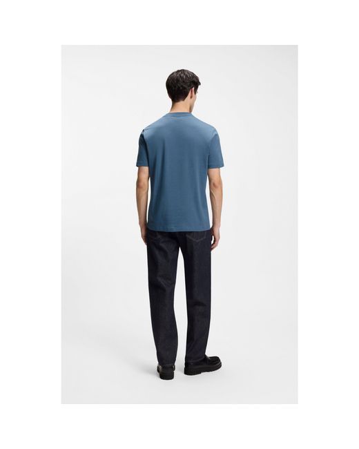 HUGO Blue Cotton-Jersey T-Shirt With Gradient Logo Label for men