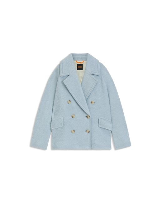 Boss Blue Boxy-Fit Caban Coat With Bouclé Texture