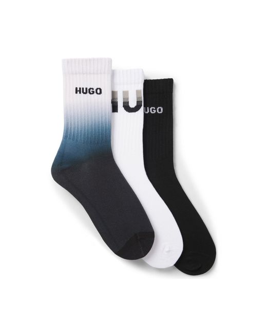 HUGO Blue Three-Pack Of Short Socks With Logos for men