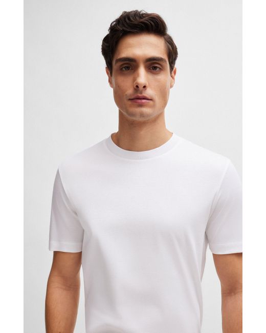 Boss White Regular-fit Crew-neck T-shirt In Mercerized Cotton for men