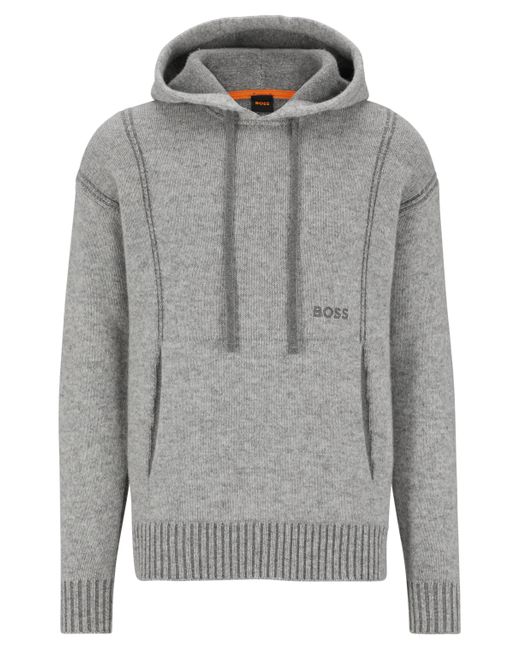 BOSS by HUGO BOSS Relaxed-Fit Kapuzen-Sweatshirt aus Woll-Mix mit  Logo-Stickerei in Grau für Herren | Lyst DE