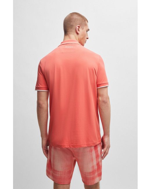 Boss Pink Cotton-blend Polo Shirt With Contrast Logos for men