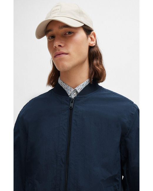 Boss Wasserabweisende Jacke aus Knitter-Gewebe in Baumwoll-Optik in Blue für Herren