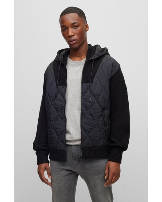 BOSS Mixed-material Zip-up Hoodie With Onion Quilting in Blue for Men |  Lyst UK