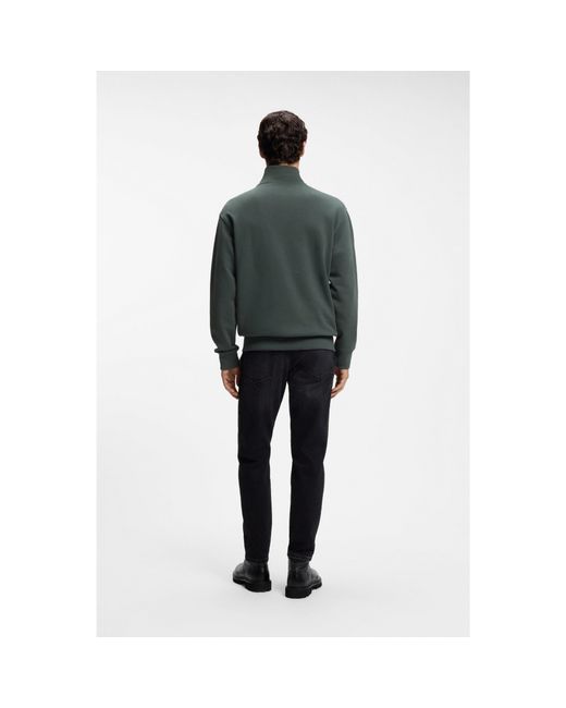 Boss Gray Cotton-Terry Sweatshirt With Quarter Zip for men