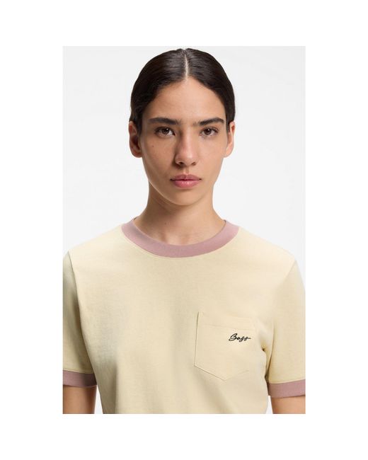 Boss Blue Slim-Fit Cotton T-Shirt With Contrast Rib Details