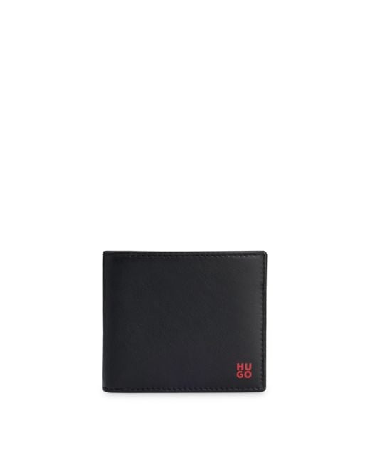 HUGO Geldbörse aus Nappaleder mit Stack-Logo und Münzfach in Black für Herren