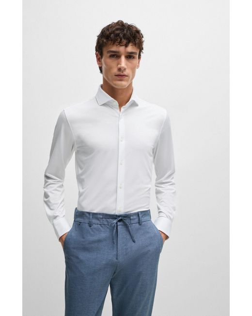 Boss Slim-Fit Hemd aus funktionalem Stretch-Gewebe mit Struktur in White für Herren