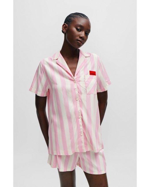 Chemise de pyjama à motif et étiquette logotée rouge HUGO en coloris Pink