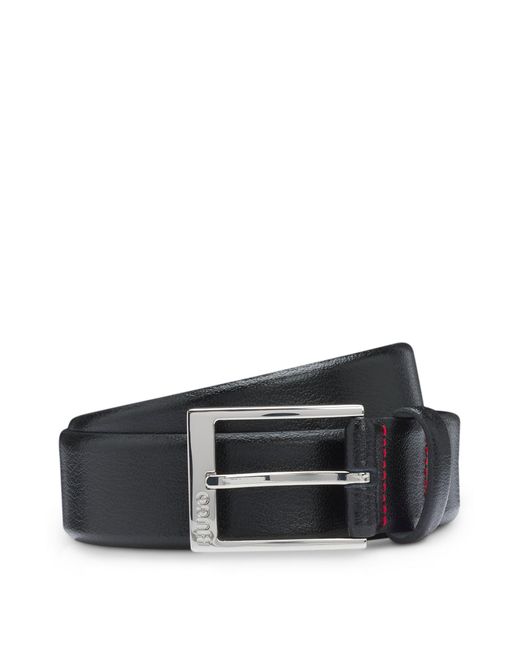 HUGO Riem Van Generfd Leer Met Gesp Met Gegraveerd Logo in het Black voor heren
