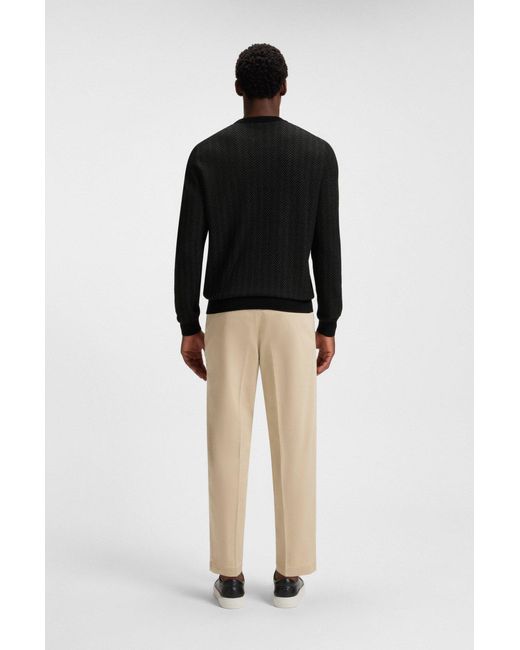 Boss Trui Van Scheerwol En Katoen Met Visgraatstructuur in het Black voor heren