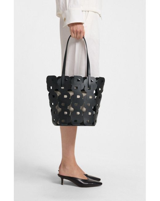 Boss Leren Draagtas Met Double B-Monogram En Binnenvak in het Black