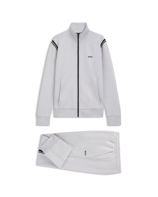 Boss White Stretch-Cotton Regular-Fit Tracksuit Set With Stripe Inserts for men