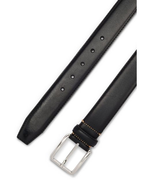 Boss Black Italian-leather Belt With Contrast Stitching for men